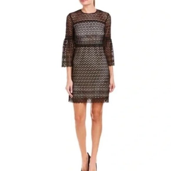 J. Crew Floral Eyelet Black Bell Sleeve Daisy Lace Dress Knee Length Size 00 - Picture 1 of 11